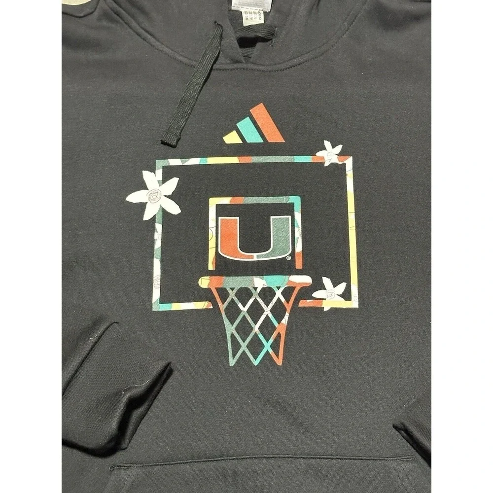 Adidas NCAA Miami Hurricanes Basketball Graphic Fleece Hoodie Black Men's Sz M
